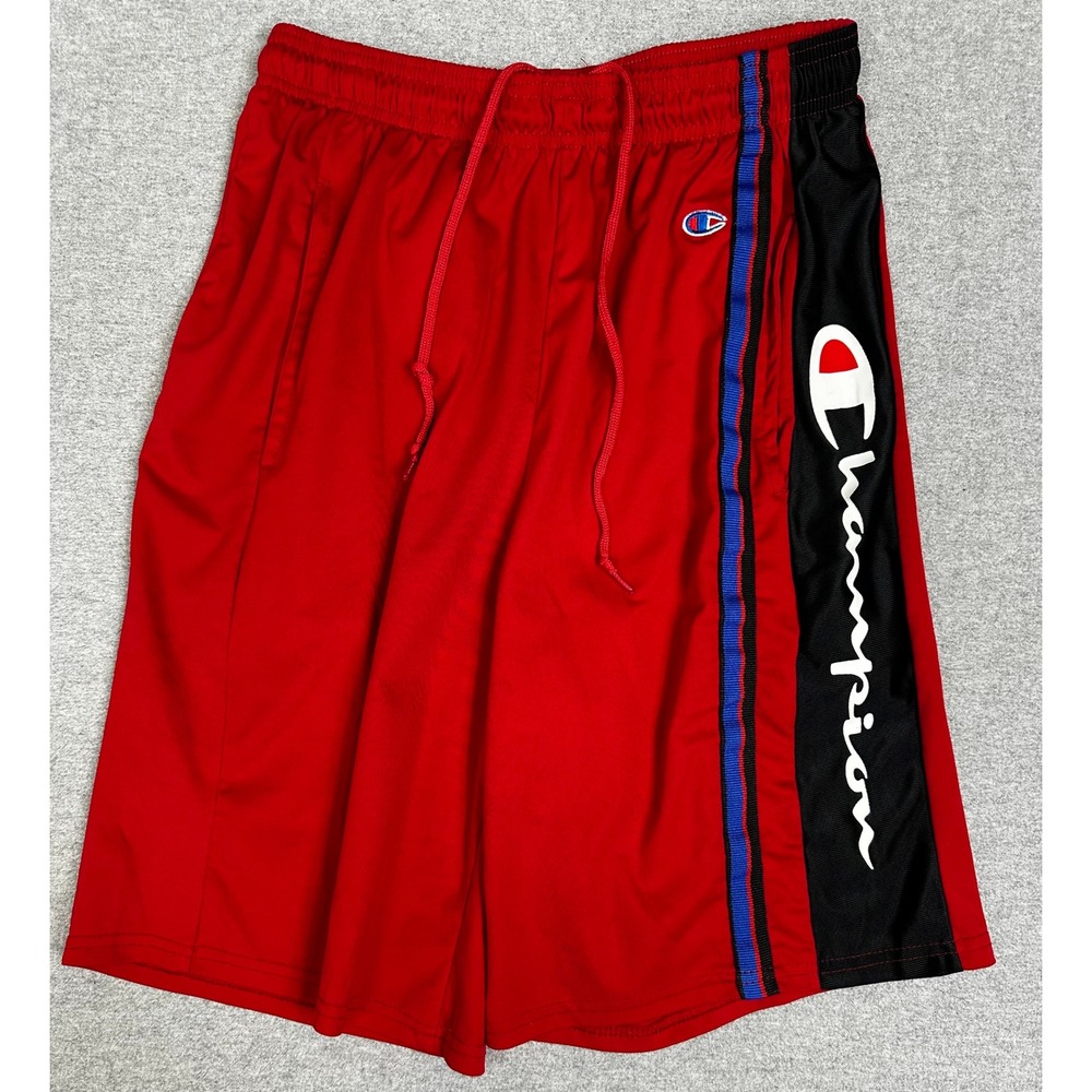 Vintage 90s Champion Elevated Short Large Red Performance Stripe Logo Basketball